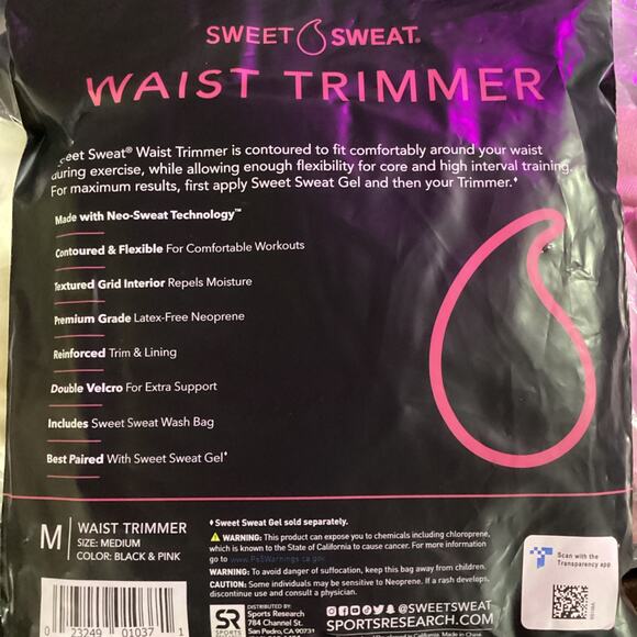 Sweet Sweat Waist Trimmer Band (Women & Men) - Trainer Belt - Black Pink Size M - Picture 2 of 3